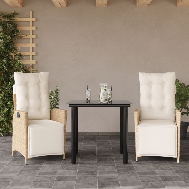vidaXL Set comedor de jardín 3 pzas con cojines ratán sintético beige vidaXL Set comedor de jardín 3 pzas con cojines ratán sintético beige