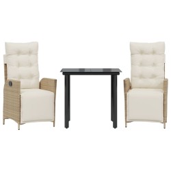 vidaXL Set comedor de jardín 3 pzas con cojines ratán sintético beige