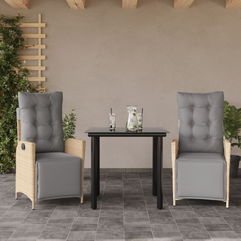 vidaXL Set comedor de jardín 3 pzas con cojines ratán sintético beige vidaXL Set comedor de jardín 3 pzas con cojines ratán sintético beige