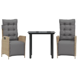 vidaXL Set comedor de jardín 3 pzas con cojines ratán sintético beige