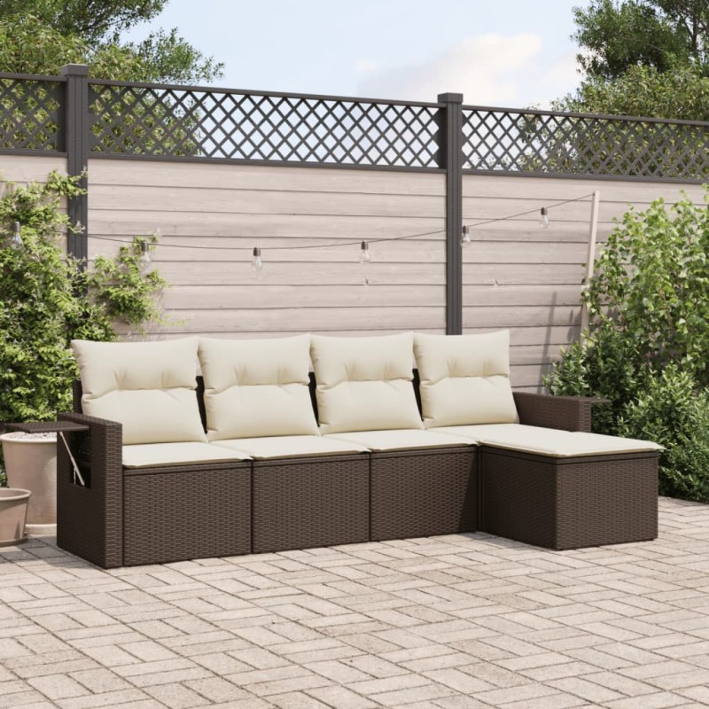 vidaXL Set comedor de jardín 5 piezas y cojines ratán sintético marrón vidaXL Set comedor de jardín 5 piezas y cojines ratán sintético marrón