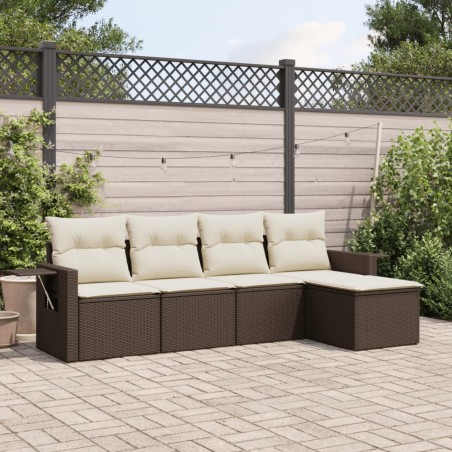 vidaXL Set comedor de jardín 5 piezas y cojines ratán sintético marrón