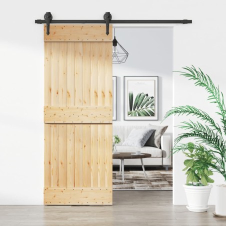 vidaXL Puerta corredera con herrajes madera maciza de pino 80x210 cm