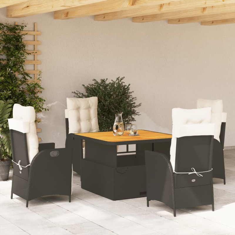 vidaXL Set de muebles jardín 5 pzas con cojines ratán sintético negro