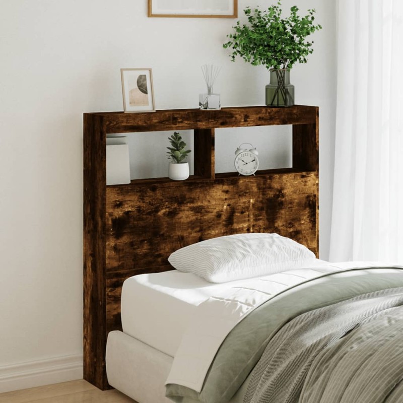 vidaXL Cabecero de cama con luz LED roble ahumado 100x17x102 cm vidaXL Cabecero de cama con luz LED roble ahumado 100x17x102 cm
