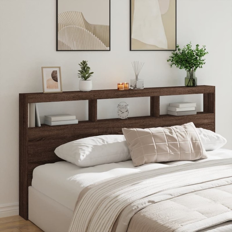 vidaXL Cabecero de cama con luz LED marrón roble 200x17x102 cm vidaXL Cabecero de cama con luz LED marrón roble 200x17x102 cm