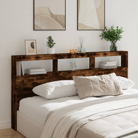 vidaXL Cabecero de cama con luz LED roble ahumado 200x17x102 cm
