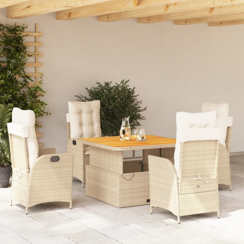 vidaXL Set comedor de jardín 5 pzas con cojines ratán sintético beige vidaXL Set comedor de jardín 5 pzas con cojines ratán sintético beige