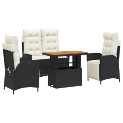 vidaXL Juego comedor jardín 4 piezas con cojines ratán sintético negro