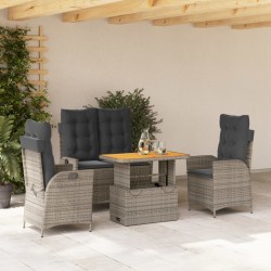vidaXL Juego de comedor de jardín 4 piezas con cojines ratán PE gris