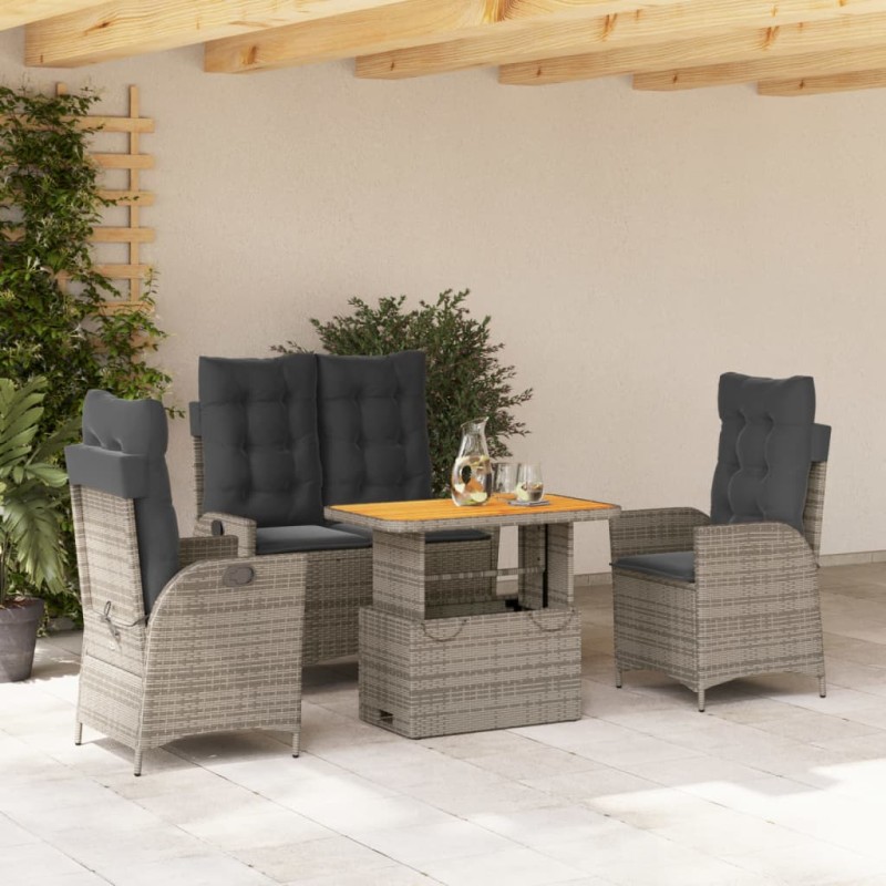 vidaXL Juego de comedor de jardín 4 piezas con cojines ratán PE gris vidaXL Juego de comedor de jardín 4 piezas con cojines ratán PE gris