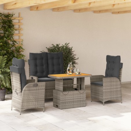 vidaXL Juego de comedor de jardín 4 piezas con cojines ratán PE gris