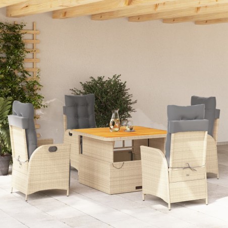 vidaXL Set comedor de jardín 5 pzas con cojines ratán sintético beige