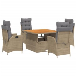 vidaXL Set comedor de jardín 5 pzas con cojines ratán sintético beige