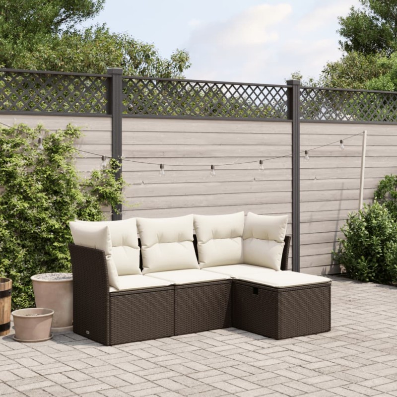 vidaXL Set de sofás de jardín 4 pzas y cojines ratán sintético marrón vidaXL Set de sofás de jardín 4 pzas y cojines ratán sintético marrón