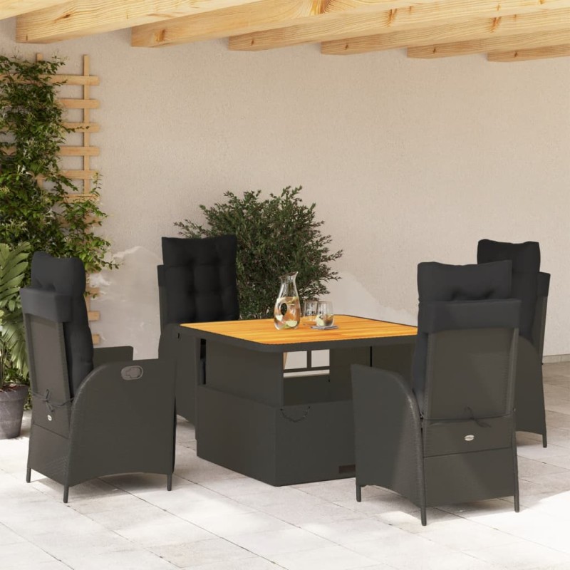 vidaXL Set de muebles jardín 5 pzas con cojines ratán sintético negro vidaXL Set de muebles jardín 5 pzas con cojines ratán sintético negro