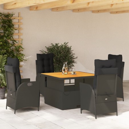 vidaXL Set de muebles jardín 5 pzas con cojines ratán sintético negro