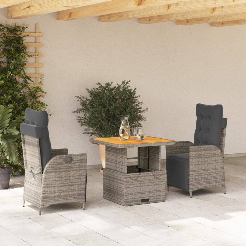 vidaXL Set comedor de jardín 3 piezas con cojines ratán sintético gris vidaXL Set comedor de jardín 3 piezas con cojines ratán sintético gris