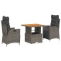 vidaXL Set comedor de jardín 3 piezas con cojines ratán sintético gris vidaXL Set comedor de jardín 3 piezas con cojines ratán sintético gris