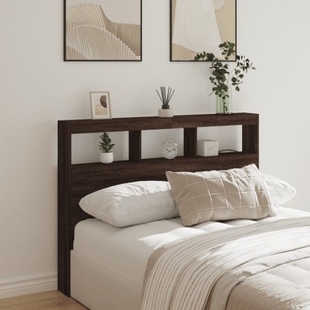vidaXL Cabecero de cama con luz LED marrón roble 140x17x102 cm