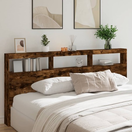 vidaXL Cabecero de cama con luz LED roble ahumado 220x17x102 cm