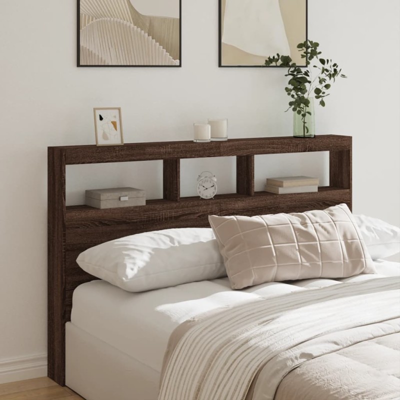 vidaXL Cabecero de cama con luz LED marrón roble 160x17x102 cm vidaXL Cabecero de cama con luz LED marrón roble 160x17x102 cm