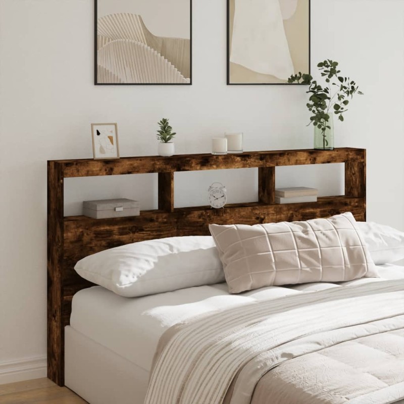 vidaXL Cabecero de cama con luz LED roble ahumado 180x17x102 cm vidaXL Cabecero de cama con luz LED roble ahumado 180x17x102 cm