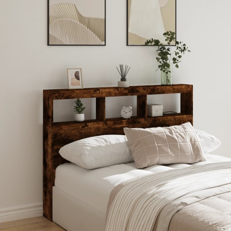 vidaXL Cabecero de cama con luz LED roble ahumado 140x17x102 cm vidaXL Cabecero de cama con luz LED roble ahumado 140x17x102 cm