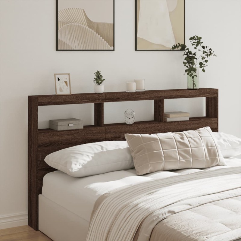 vidaXL Cabecero de cama con luz LED marrón roble 180x17x102 cm vidaXL Cabecero de cama con luz LED marrón roble 180x17x102 cm