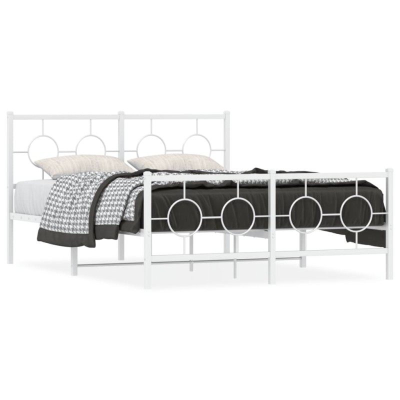 vidaXL Estructura cama metal con cabecero y estribo blanco 135x190 cm vidaXL Estructura cama metal con cabecero y estribo blanco 135x190 cm