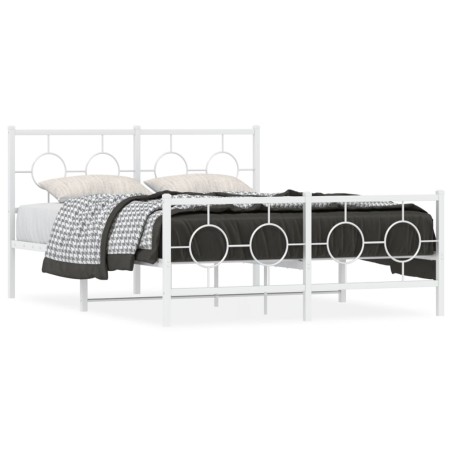 vidaXL Estructura cama metal con cabecero y estribo blanco 135x190 cm
