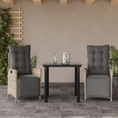 vidaXL Set comedor de jardín 3 pzas cojines ratán sintético gris claro