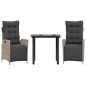 vidaXL Set comedor de jardín 3 pzas cojines ratán sintético gris claro