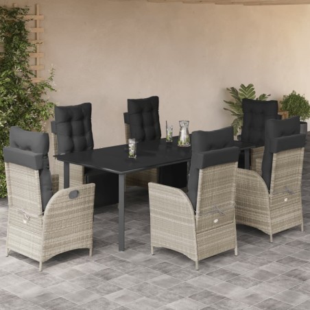 vidaXL Set comedor jardín 7 pzas y cojines ratán sintético gris claro