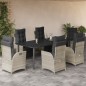 vidaXL Set comedor jardín 7 pzas y cojines ratán sintético gris claro vidaXL Set comedor jardín 7 pzas y cojines ratán sintético gris claro