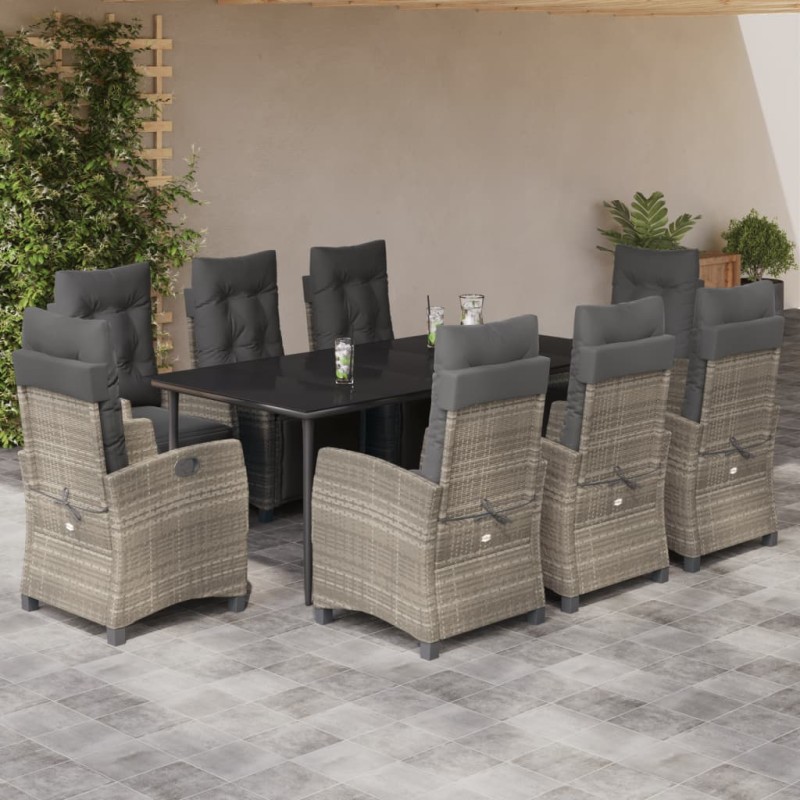 vidaXL Set comedor de jardín 9 pzas cojines ratán sintético gris claro vidaXL Set comedor de jardín 9 pzas cojines ratán sintético gris claro