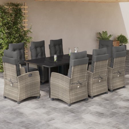 vidaXL Set comedor de jardín 9 pzas cojines ratán sintético gris claro