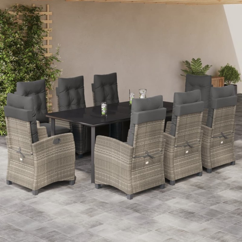 vidaXL Set comedor de jardín 9 pzas cojines ratán sintético gris claro vidaXL Set comedor de jardín 9 pzas cojines ratán sintético gris claro