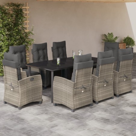 vidaXL Set comedor de jardín 9 pzas cojines ratán sintético gris claro