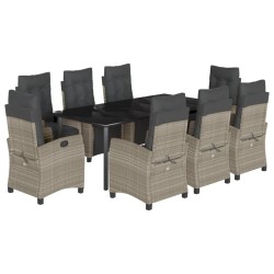 vidaXL Set comedor de jardín 9 pzas cojines ratán sintético gris claro