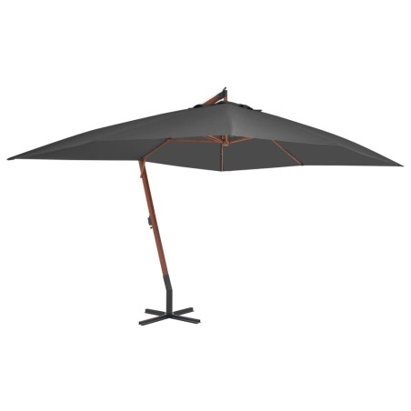 vidaXL Sombrilla lateral voladiza con poste de madera gris 400x300 cm