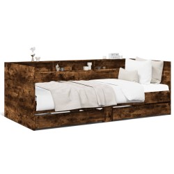 vidaXL Tumbona con cajones madera ingeniería roble ahumado 90x200 cm