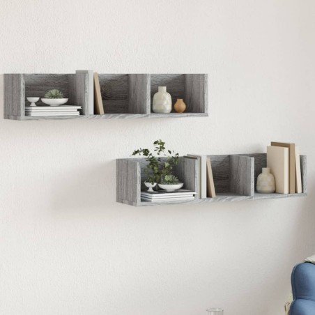 vidaXL Muebles pared 2 uds madera ingeniería gris Sonoma 75x18x16,5 cm