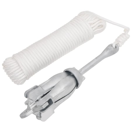 vidaXL Ancla plegable con cuerda hierro maleable plateado 6 kg