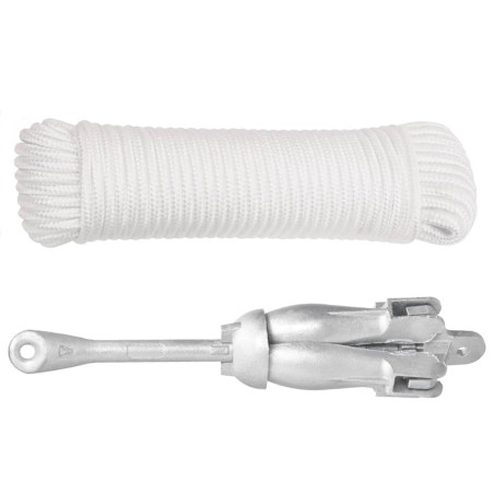 vidaXL Ancla plegable con cuerda hierro maleable plateado 6 kg