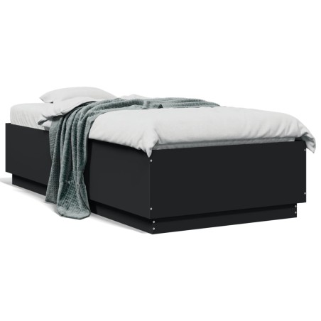 vidaXL Estructura cama con luces LED madera ingeniería negro 75x190 cm