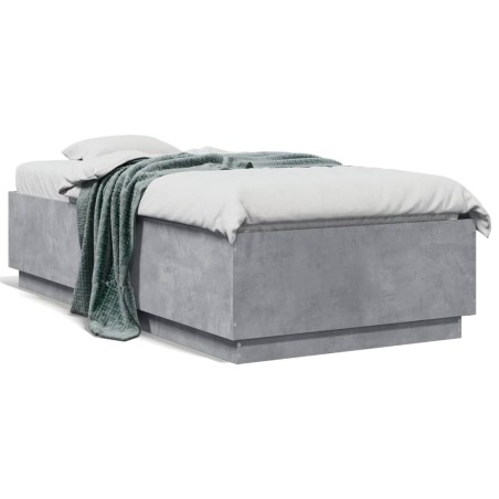 vidaXL Estructura cama con luces LED madera gris hormigón 90x190 cm