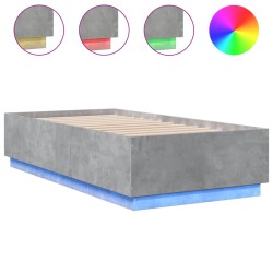 vidaXL Estructura cama con luces LED madera gris hormigón 90x190 cm