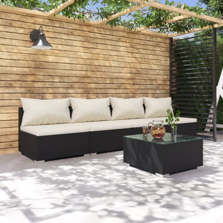 vidaXL Set de sofás de jardín 5 piezas y cojines ratán sintético negro