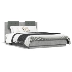 vidaXL Cama con cabecero madera de ingeniería gris hormigón 140x190 cm